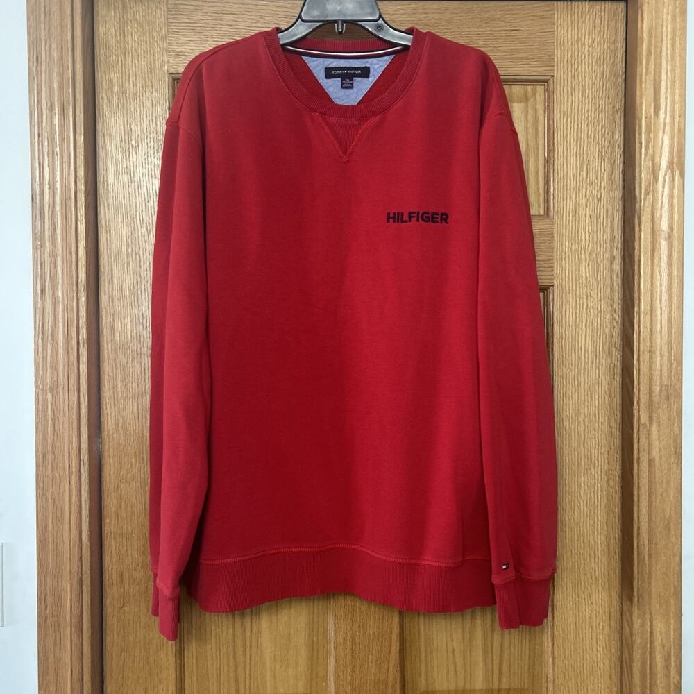 Tommy Hilfiger Crew neck Pullover Sweatshirt Men’s 2XL Red Spell Out Logo